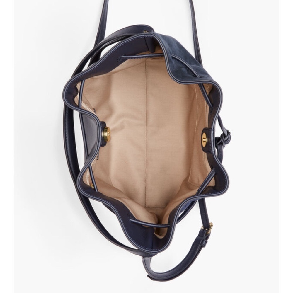Talbots Navy Blue Suede Drawstring Bucket Bag Crossbody Hand Bag - Picture 6 of 10